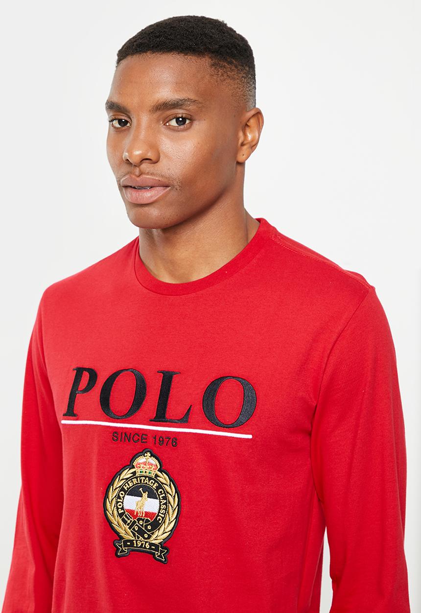 POLO - Mens crest logo long sleeve tee - red