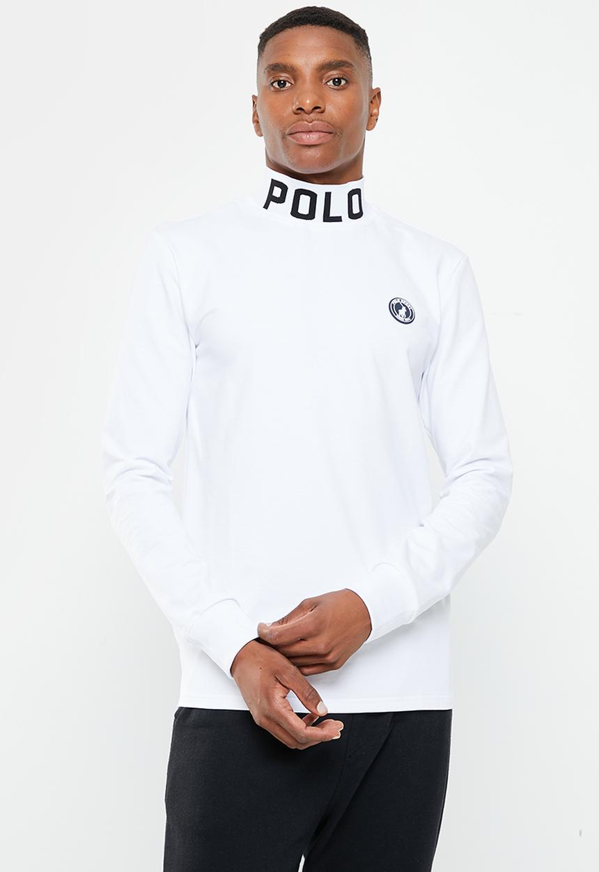 POLO - Men sport collar print long sleeve tee - white  