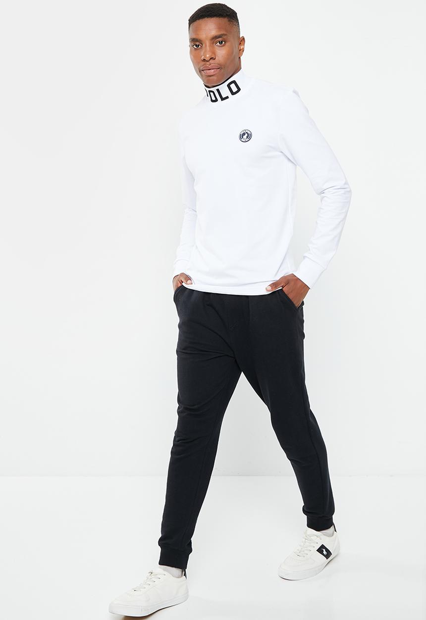 POLO - Men sport collar print long sleeve tee - white  