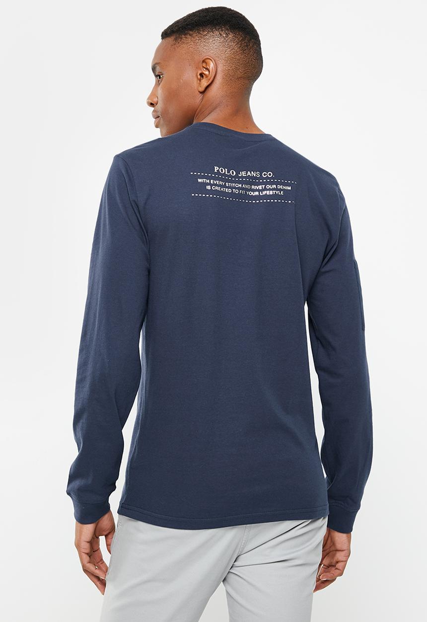 POLO - Mens pjc back printed long sleeve tee - navy 