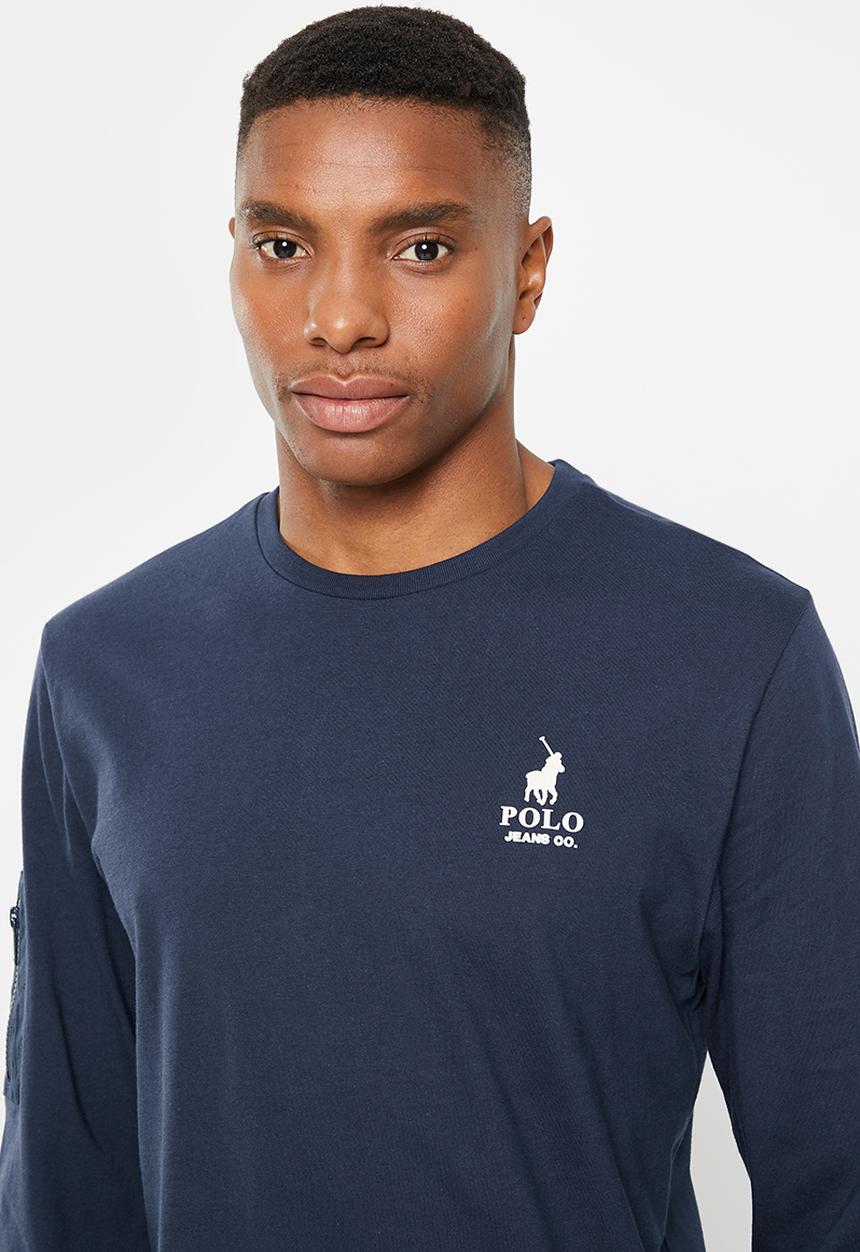 POLO - Mens pjc back printed long sleeve tee - navy 