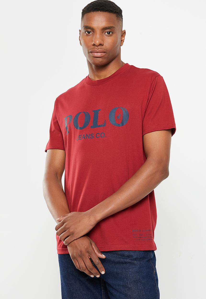 POLO - Mens pjc print logo short sleeve tee - burgundy