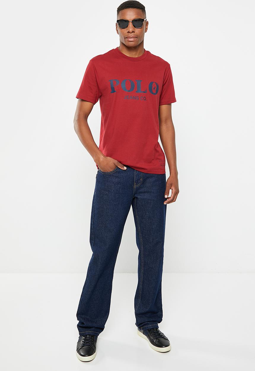 POLO - Mens pjc print logo short sleeve tee - burgundy