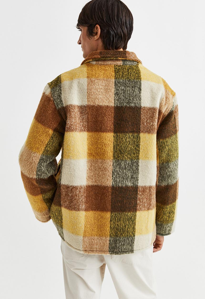 H&M - Shaggy wool-blend shacket - yellow/checked