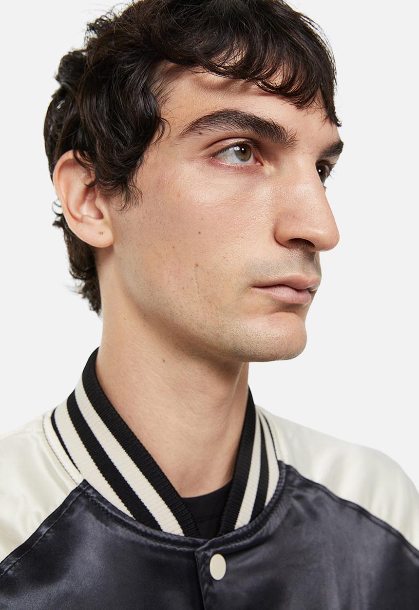 H&M - Satin baseball jacket - cream/black