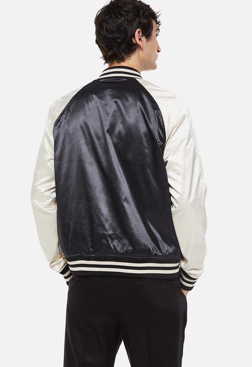 H&M - Satin baseball jacket - cream/black