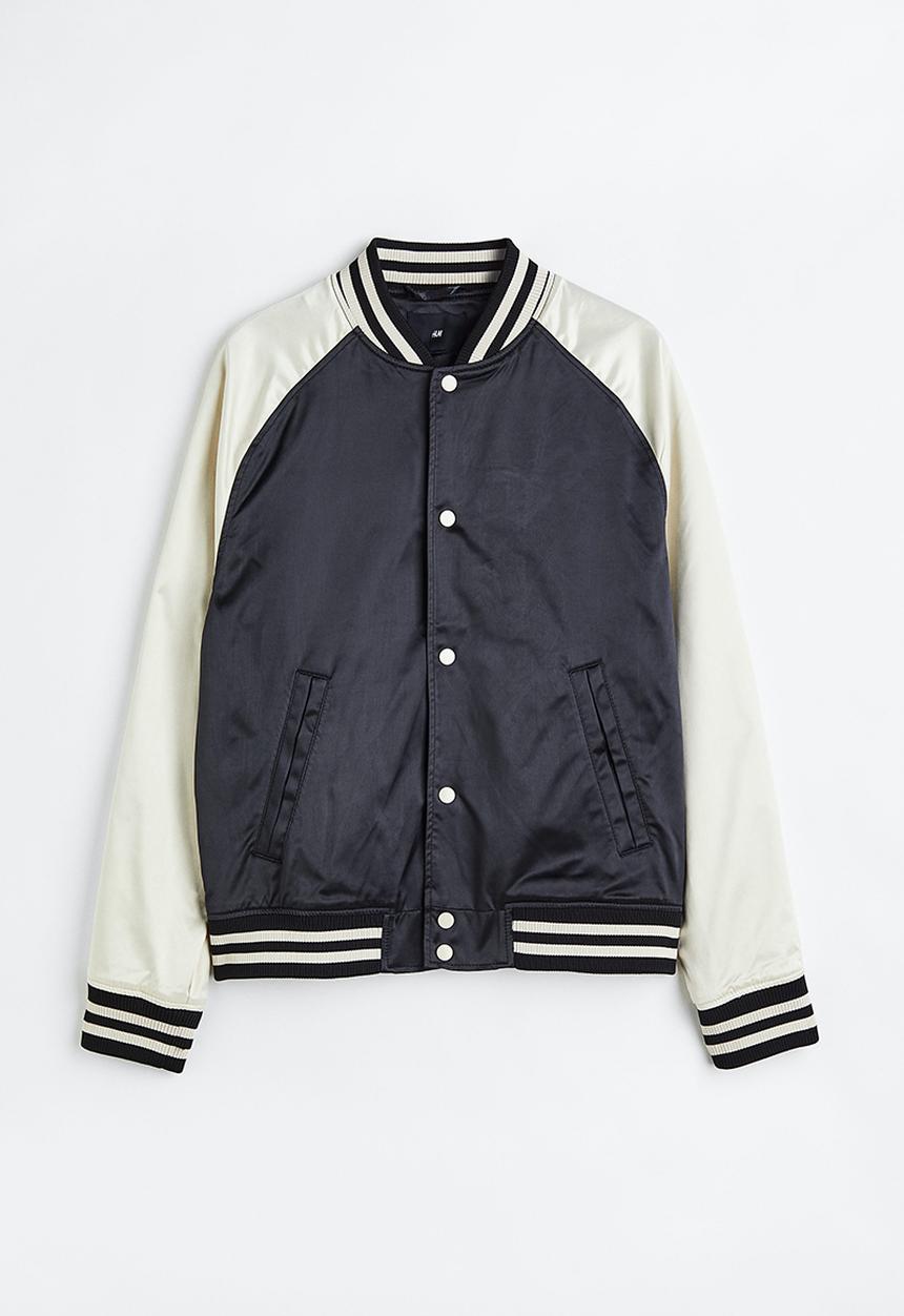 H&M - Satin baseball jacket - cream/black