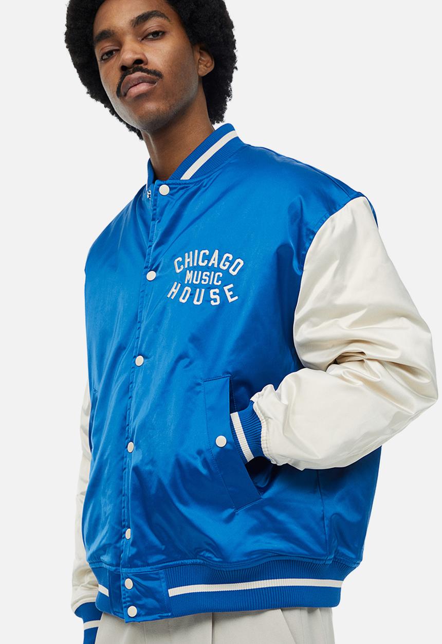H&M - Oversized fit satin baseball jacket - bright blue/block-coloured