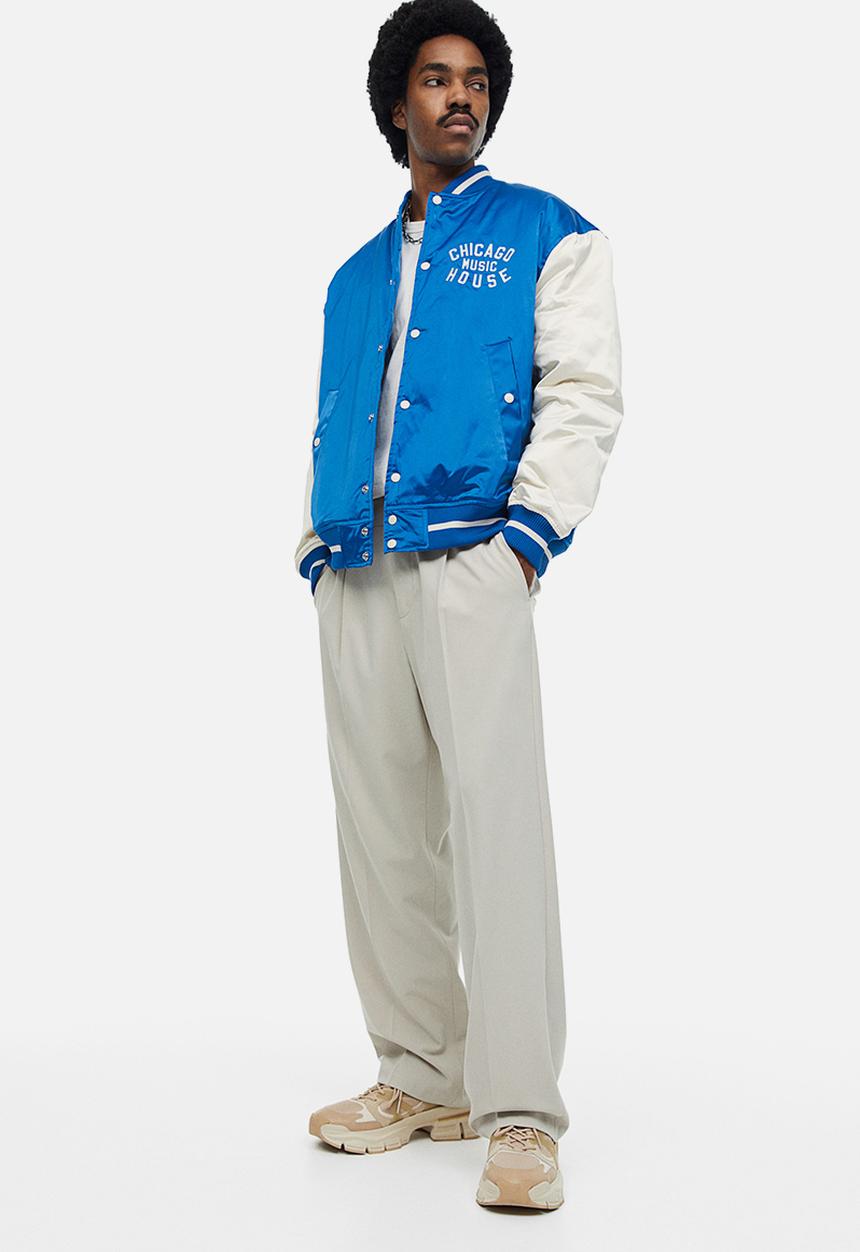 H&M - Oversized fit satin baseball jacket - bright blue/block-coloured