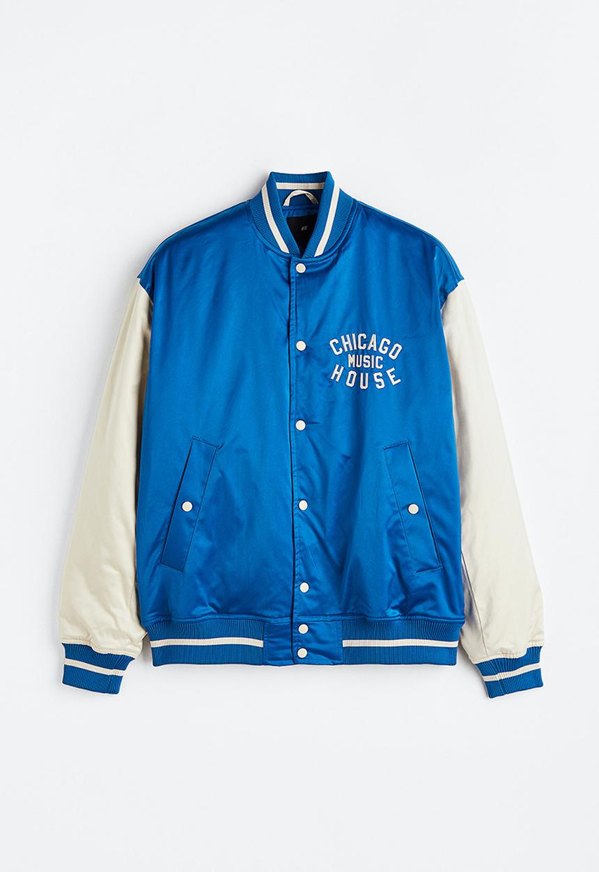 H&M - Oversized fit satin baseball jacket - bright blue/block-coloured