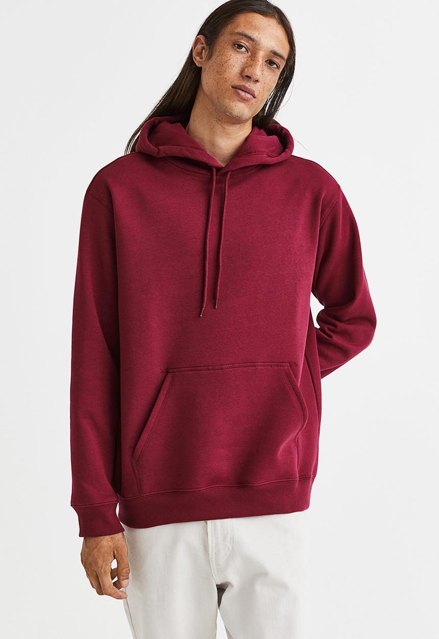 H&M - Relaxed fit hoodie - burgundy 