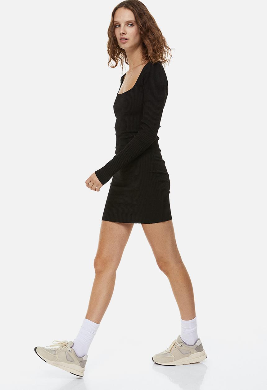 H&M - Ribbed bodycon dress - black