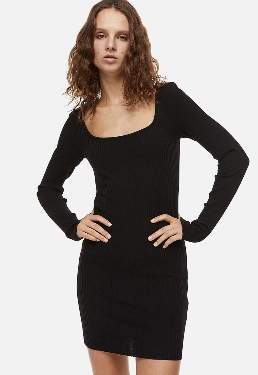 H&M - Ribbed bodycon dress - black