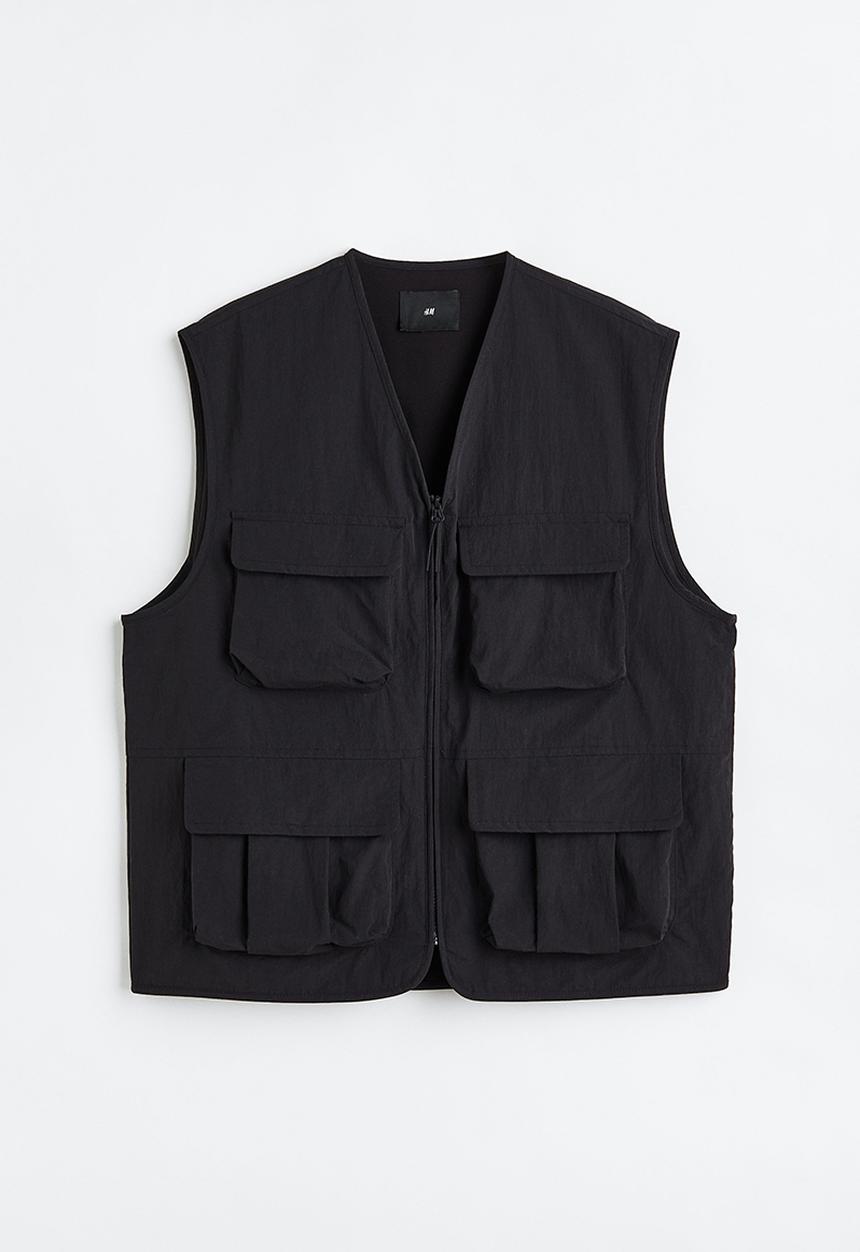 H&M - Relaxed fit nylon cargo gilet - black