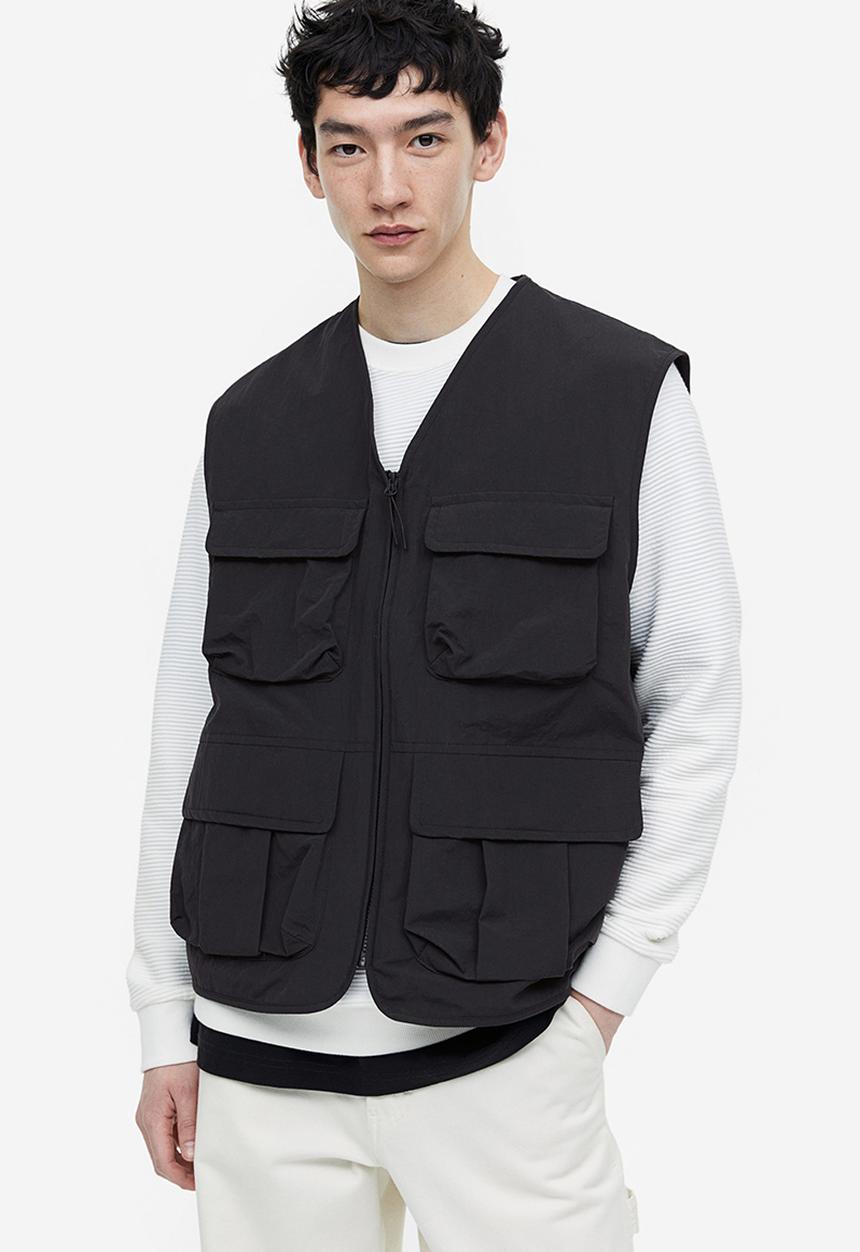 H&M - Relaxed fit nylon cargo gilet - black