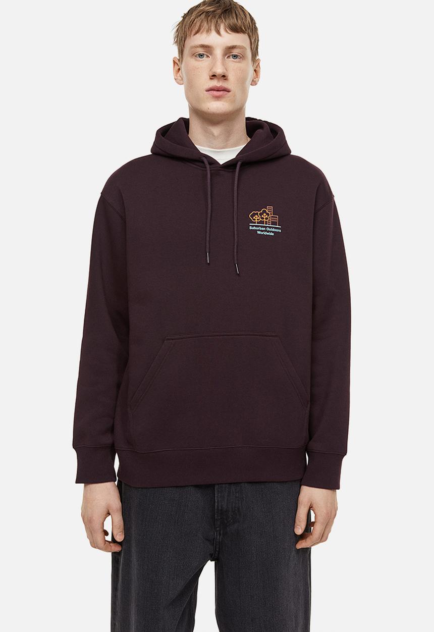 H&M - Relaxed fit printed hoodie - brown-red/suburban