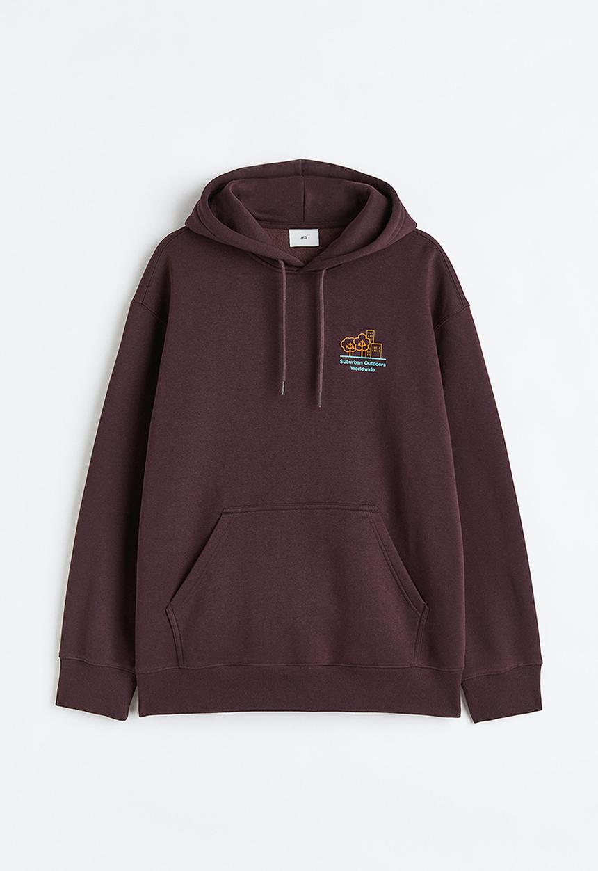 H&M - Relaxed fit printed hoodie - brown-red/suburban