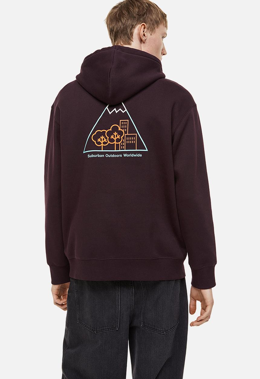 H&M - Relaxed fit printed hoodie - brown-red/suburban