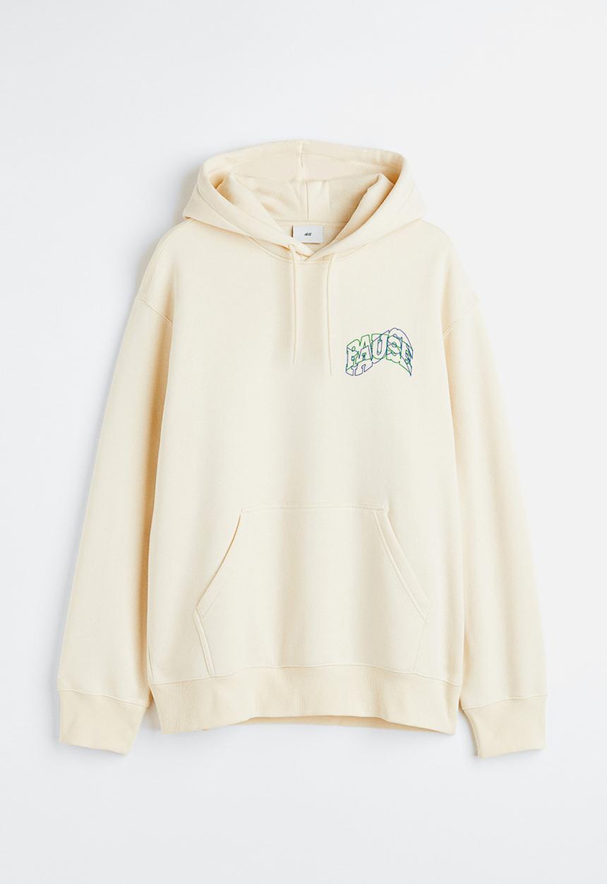 H&M - Relaxed fit printed hoodie - cream/pause