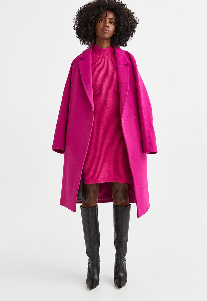 H&M - Double-breasted coat - cerise