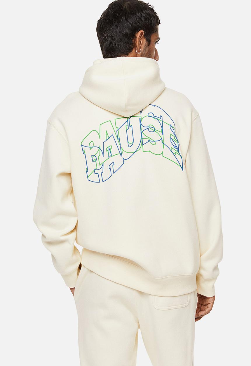 H&M - Relaxed fit printed hoodie - cream/pause