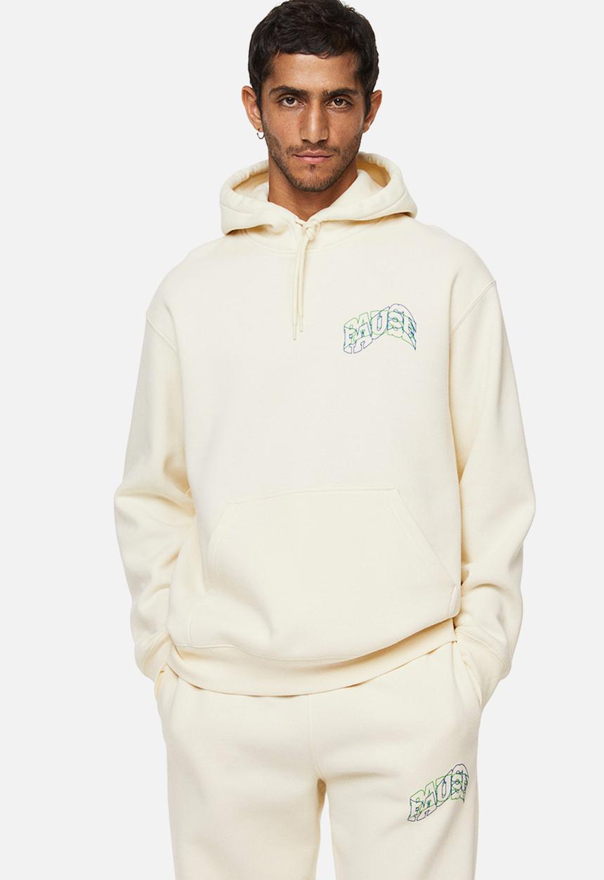 H&M - Relaxed fit printed hoodie - cream/pause