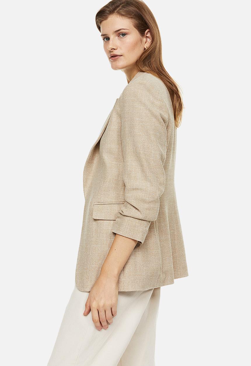 H&M - Gathered-sleeve blazer - light beige