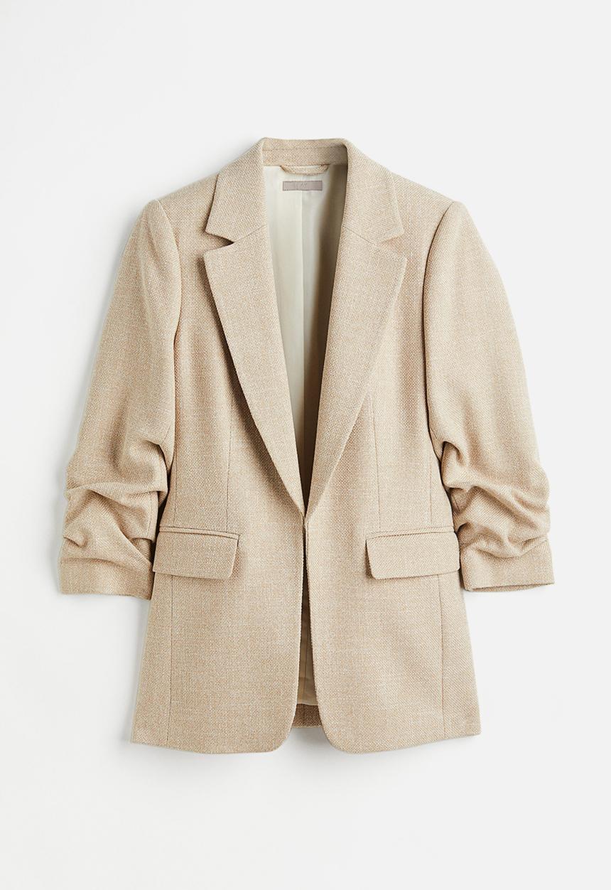 H&M - Gathered-sleeve blazer - light beige