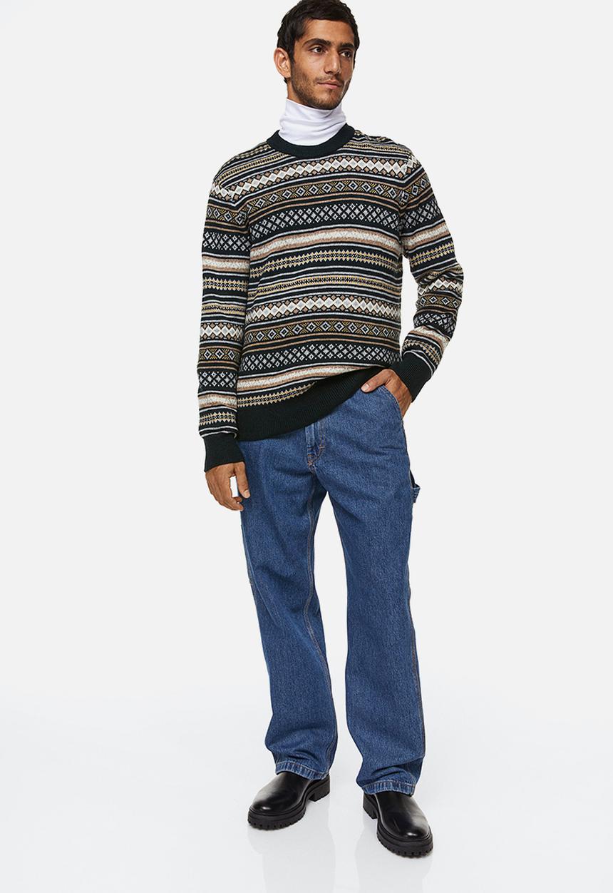 H&M - Regular fit jacquard-knit jumper - black/patterned