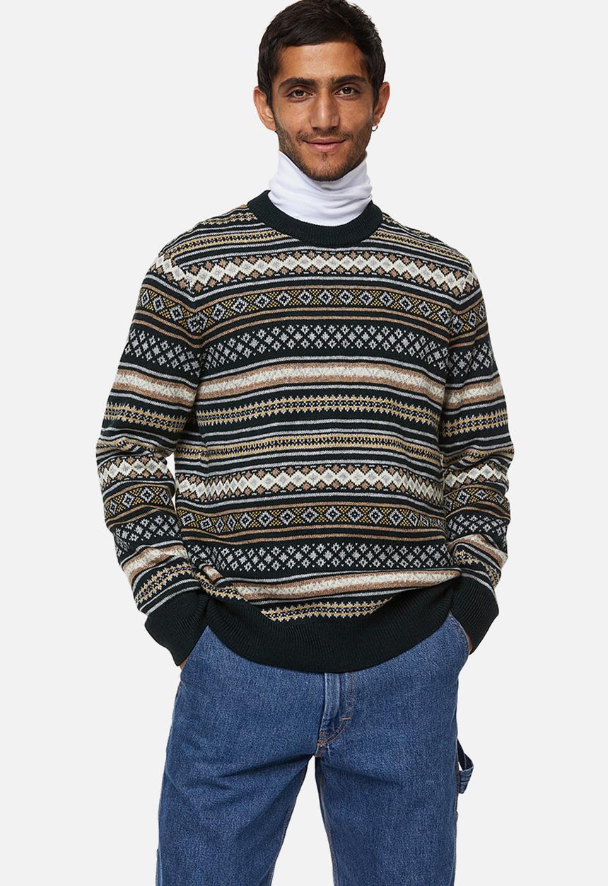 H&M - Regular fit jacquard-knit jumper - black/patterned