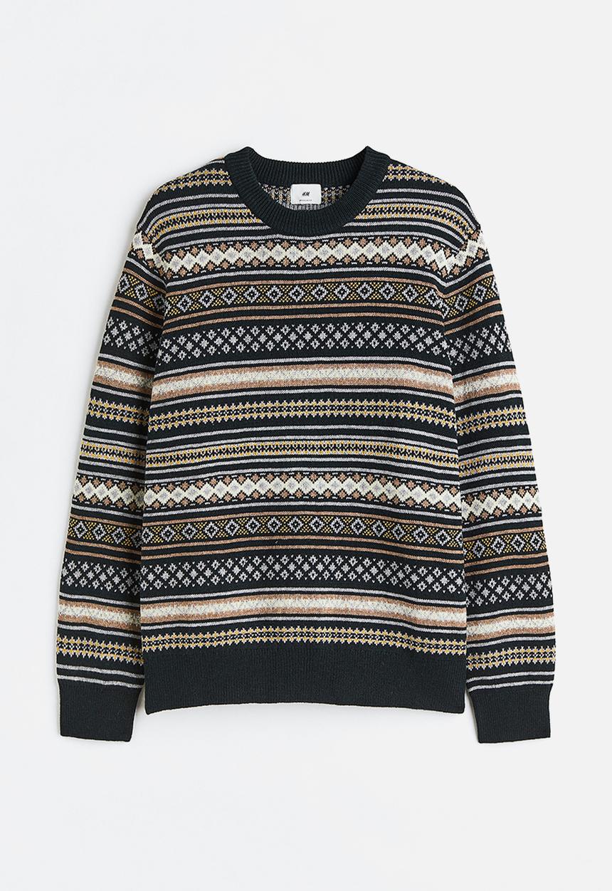 H&M - Regular fit jacquard-knit jumper - black/patterned