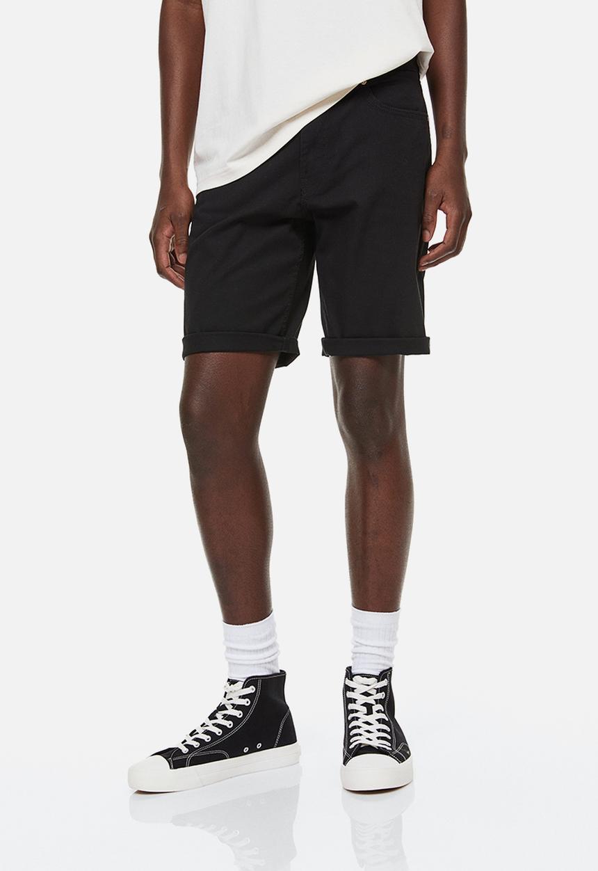 H&M - Slim fit cotton twill shorts - black