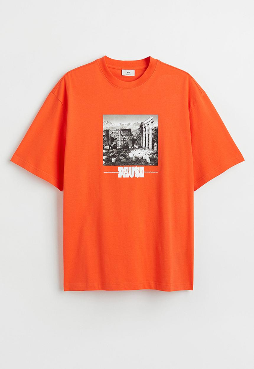 H&M - Relaxed fit printed T-shirt - orange