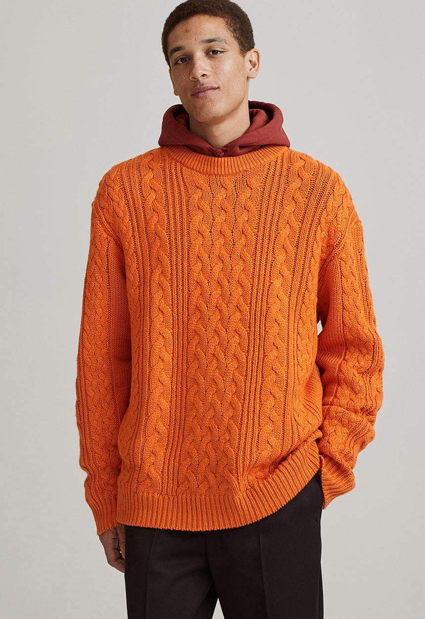 H&M - Relaxed fit cable-knit jumper - orange