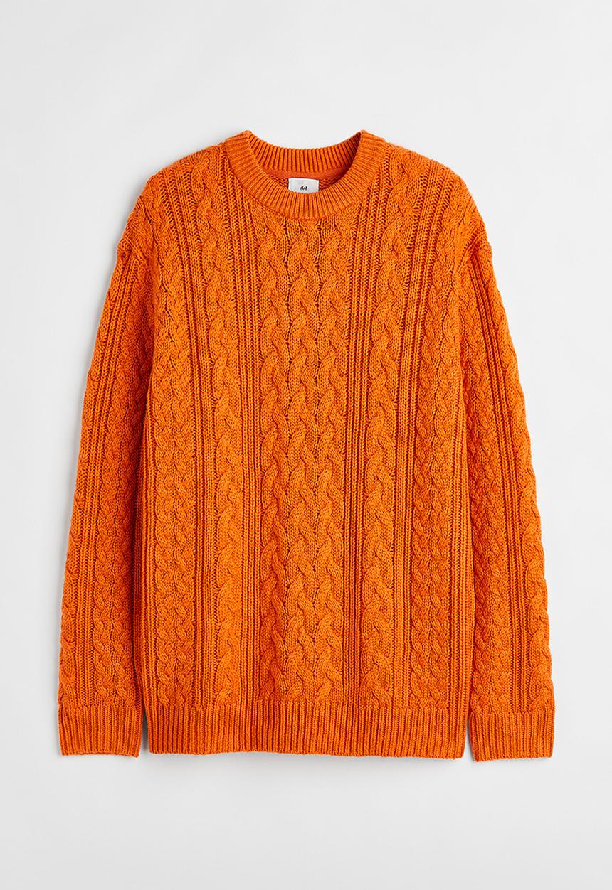 H&M - Relaxed fit cable-knit jumper - orange
