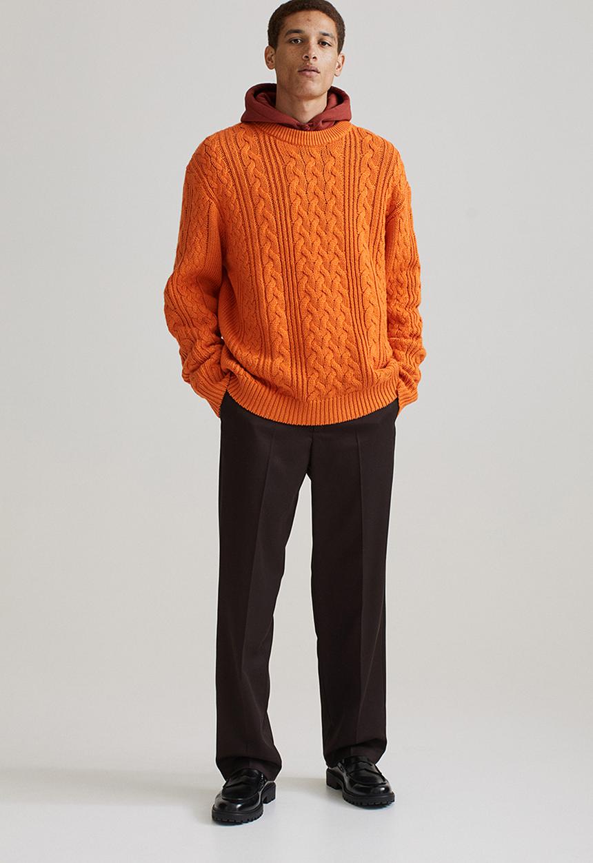 H&M - Relaxed fit cable-knit jumper - orange