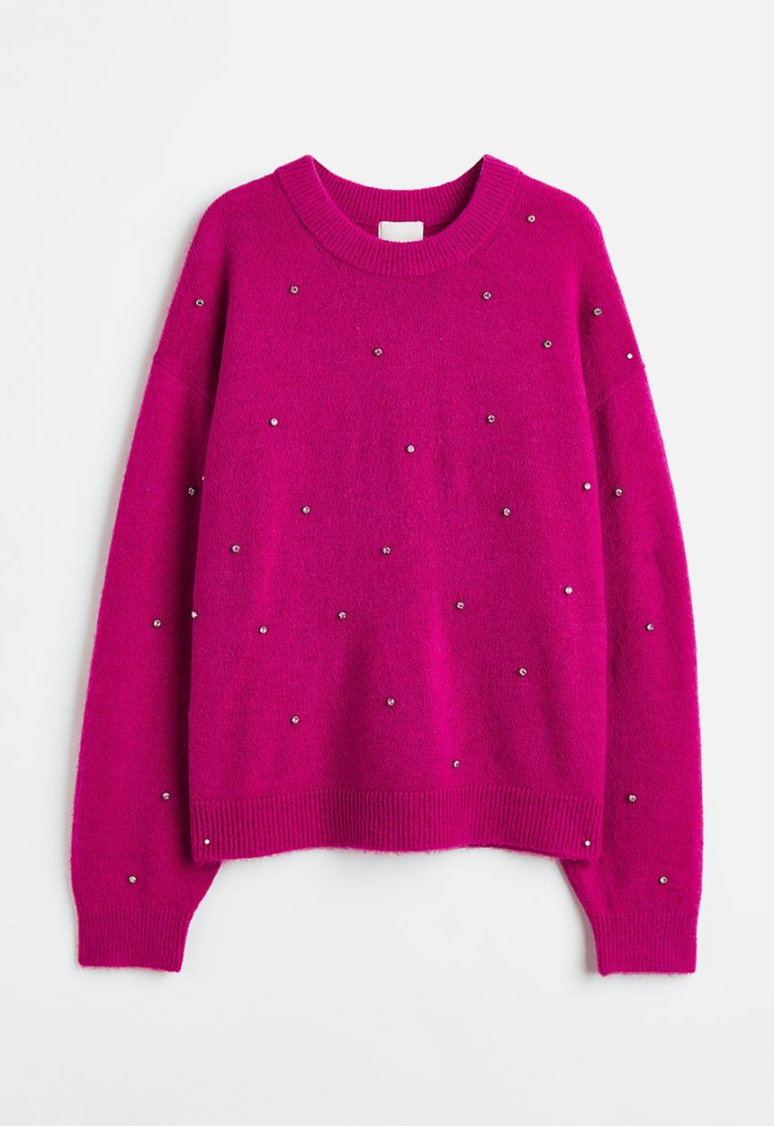 H&M - Beaded jumper - cerise & rhinestones 