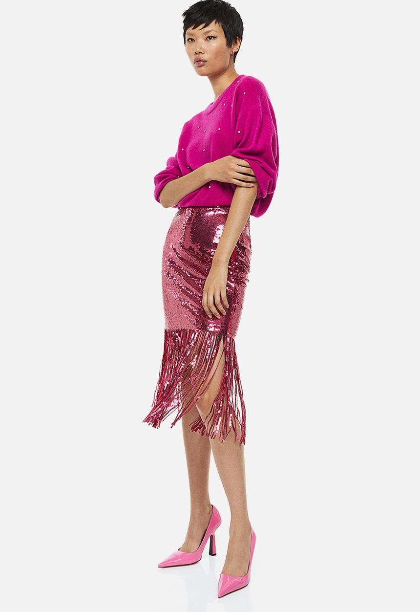 H&M - Beaded jumper - cerise & rhinestones 