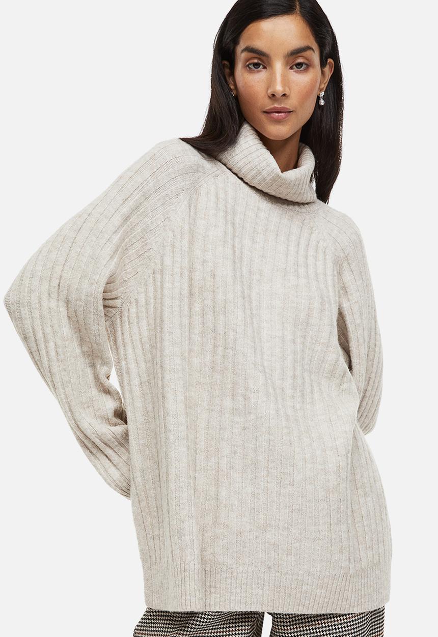 H&M - Rib-knit polo-neck jumper - light beige