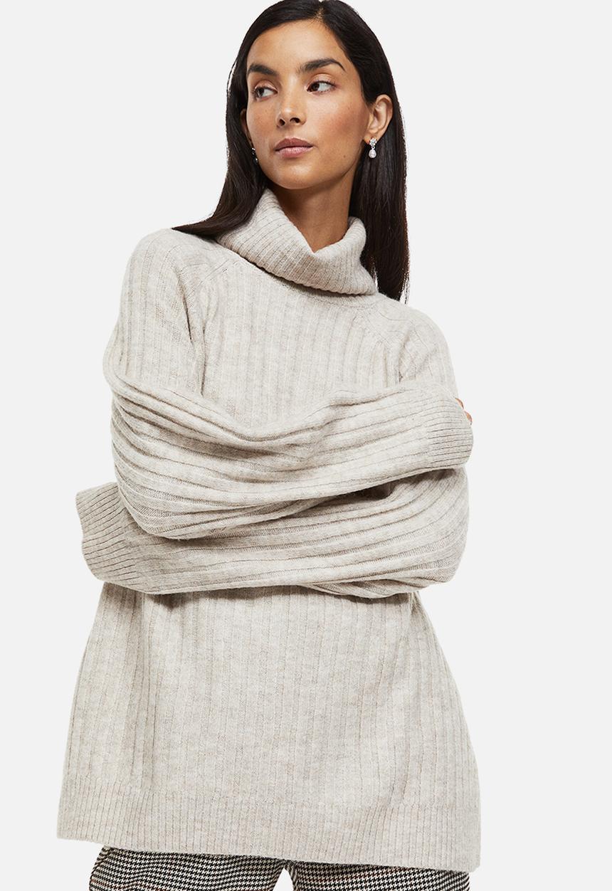 H&M - Rib-knit polo-neck jumper - light beige