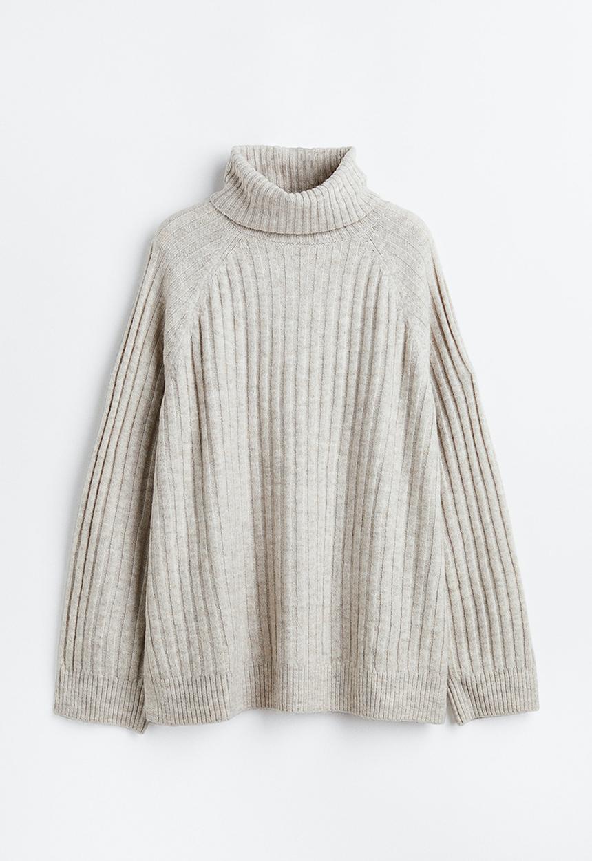H&M - Rib-knit polo-neck jumper - light beige