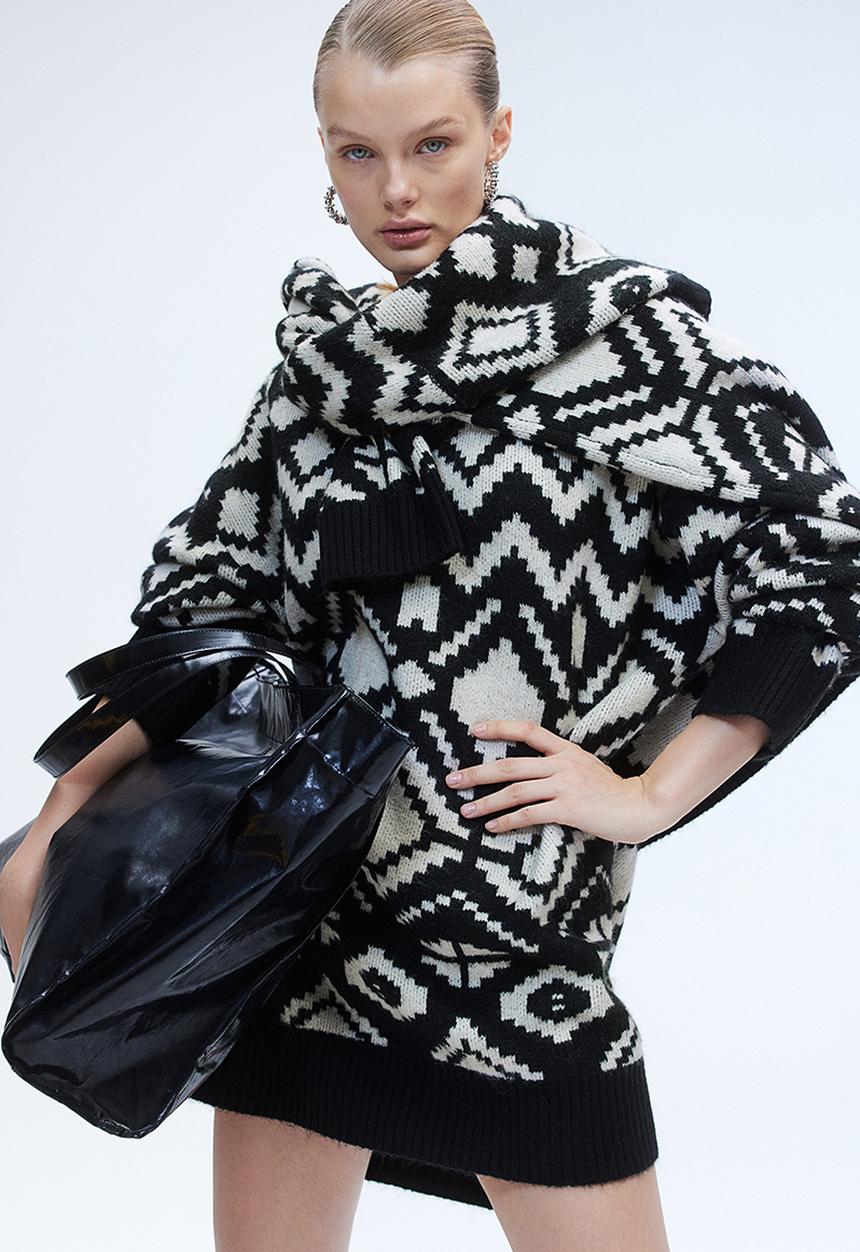 H&M - Long jacquard-knit jumper - black & white 