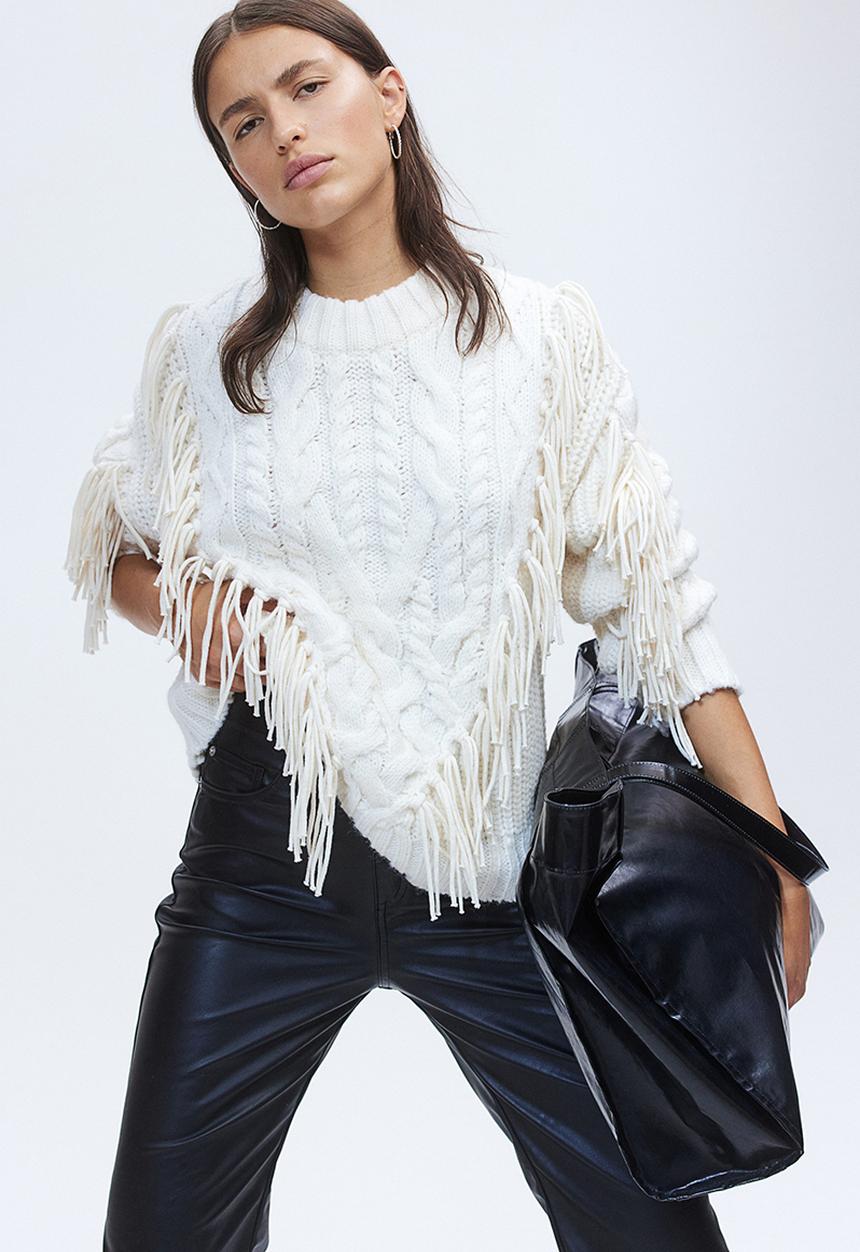 H&M - Fringe-trimmed jumper - white