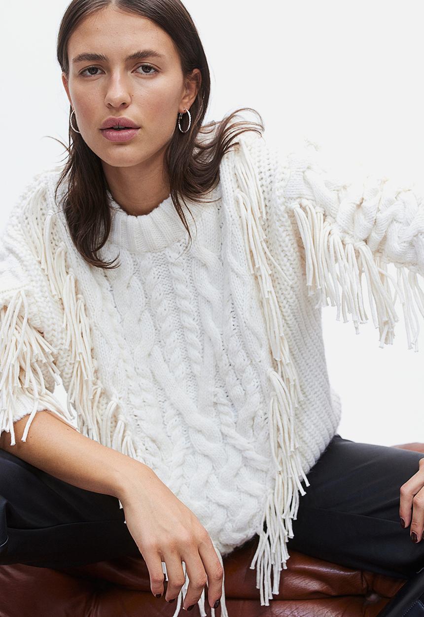H&M - Fringe-trimmed jumper - white