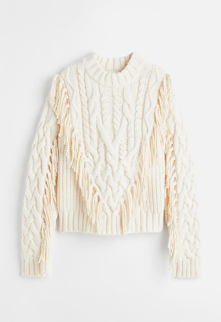 H&M - Fringe-trimmed jumper - white