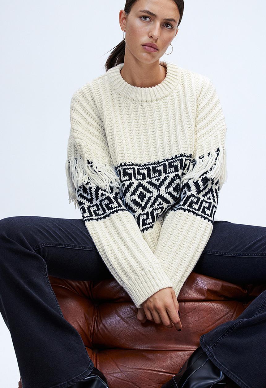 H&M - Fringe-trimmed jumper - black