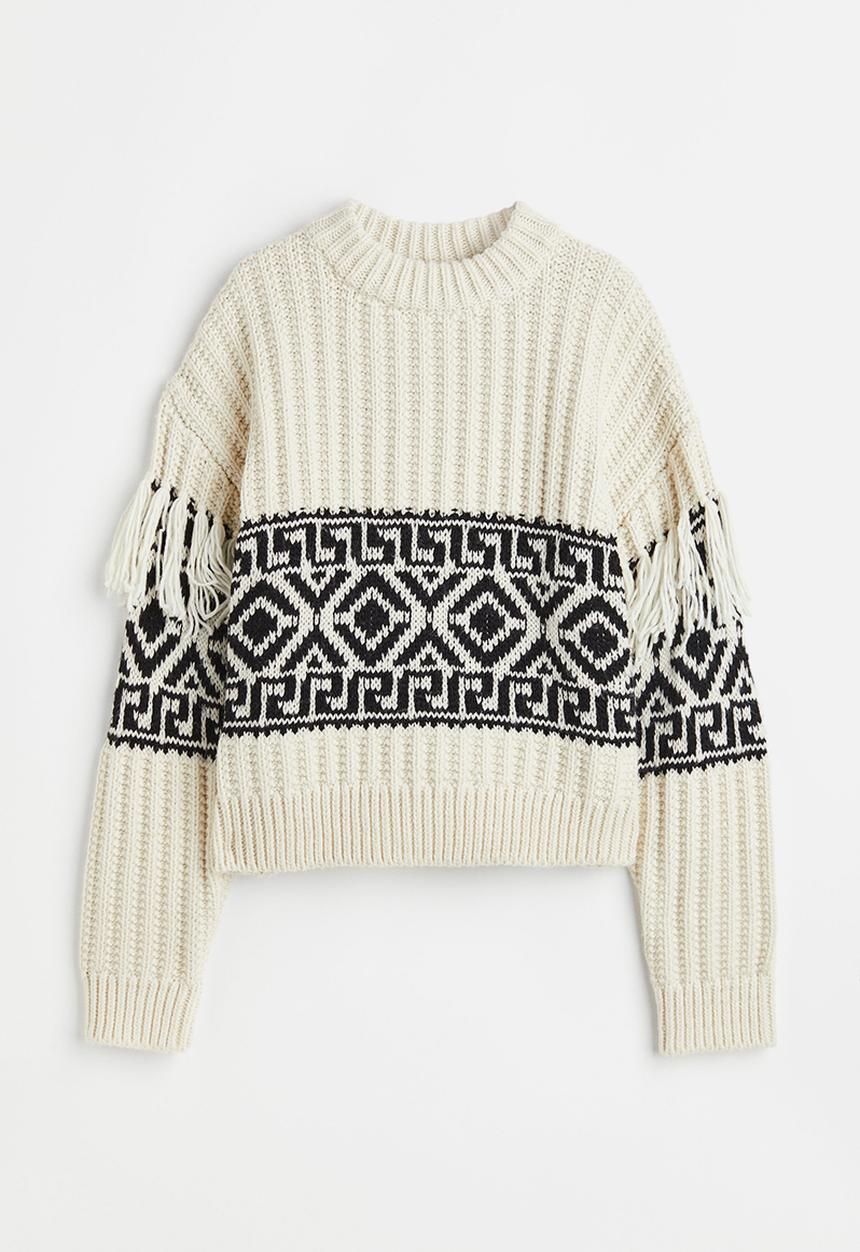 H&M - Fringe-trimmed jumper - black