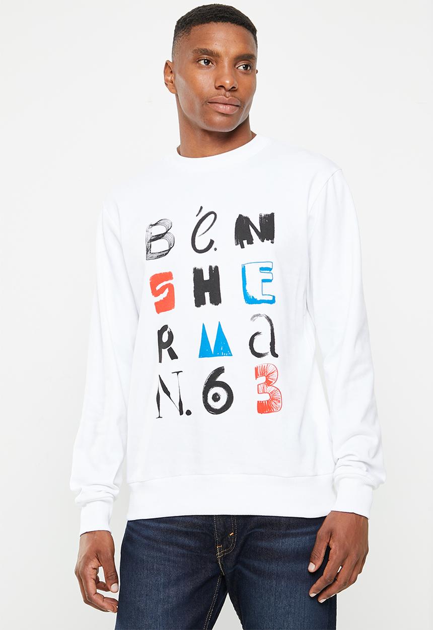 Ben Sherman - Typography crew sweater - white