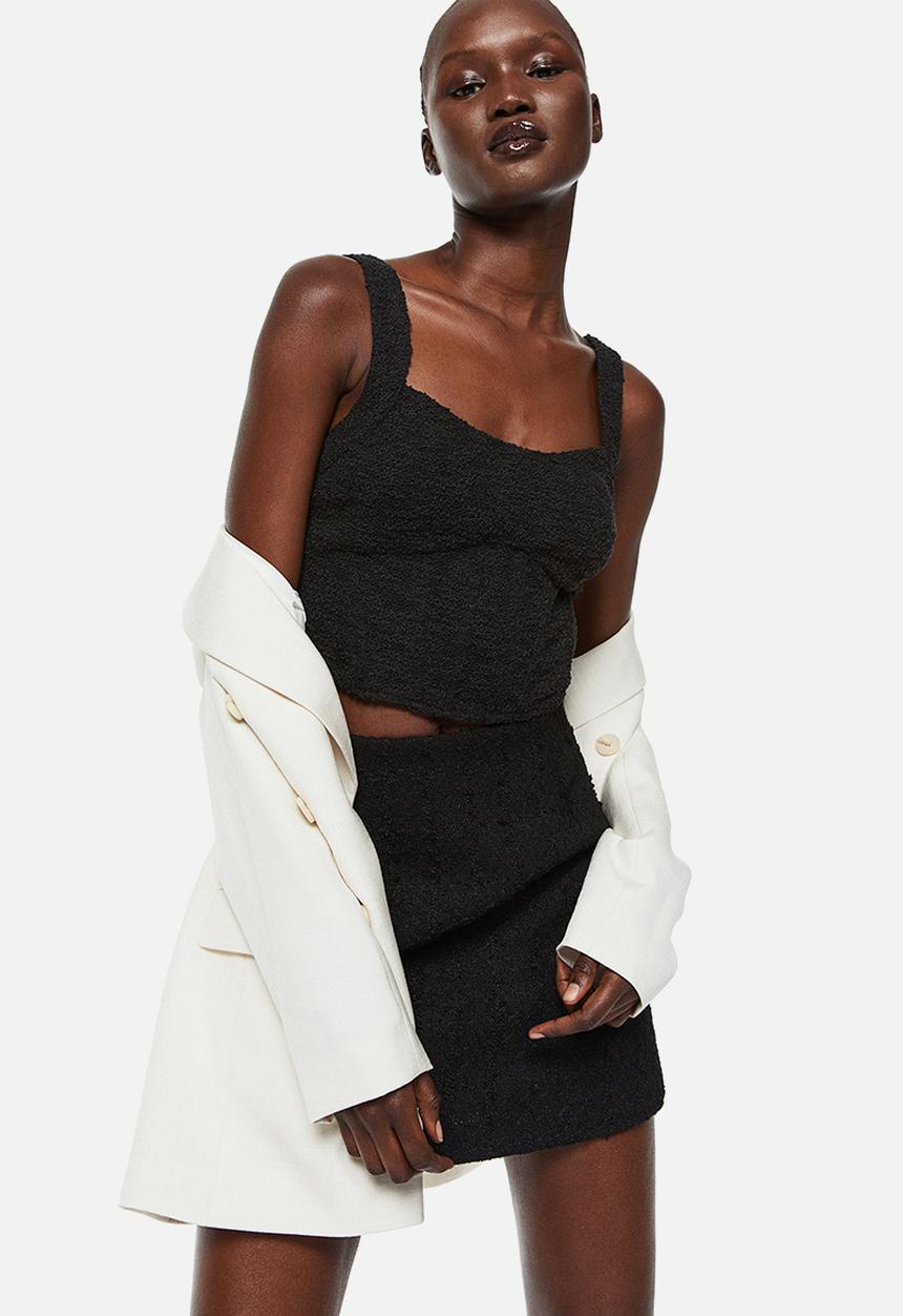 H&M - Textured-weave corset top - black