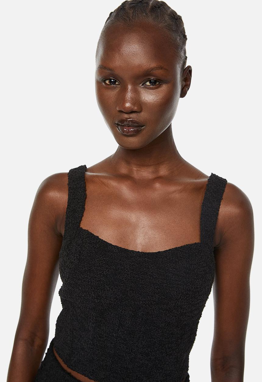 H&M - Textured-weave corset top - black
